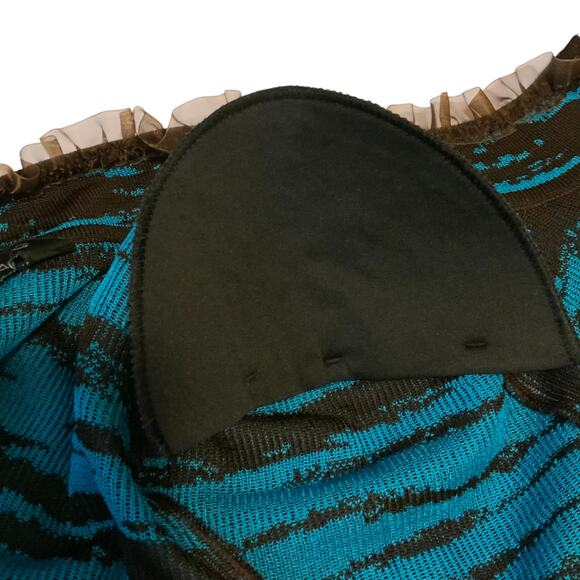 Ming Wang Cardigan Jacket Teal Blue Brown Ruffle Trim Large - Picture 4 of 8